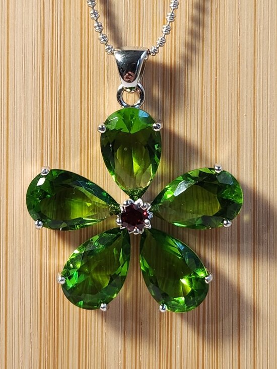 Very VTG 925 Peridot & Garnet Daisy Pendant 18" Necklace by C^A Château d'Argent - Picture 4 of 11